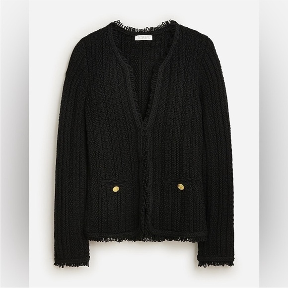 J. Crew Jackets & Blazers - J. Crew Textured Cable-Knit Lady Jacket with Fringe Small Black